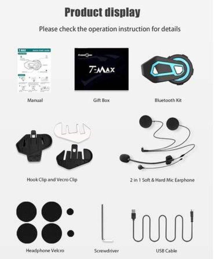 Intercomunicador Bluetooth T-max Pro Casco Moto Waterproof - Imagen 3